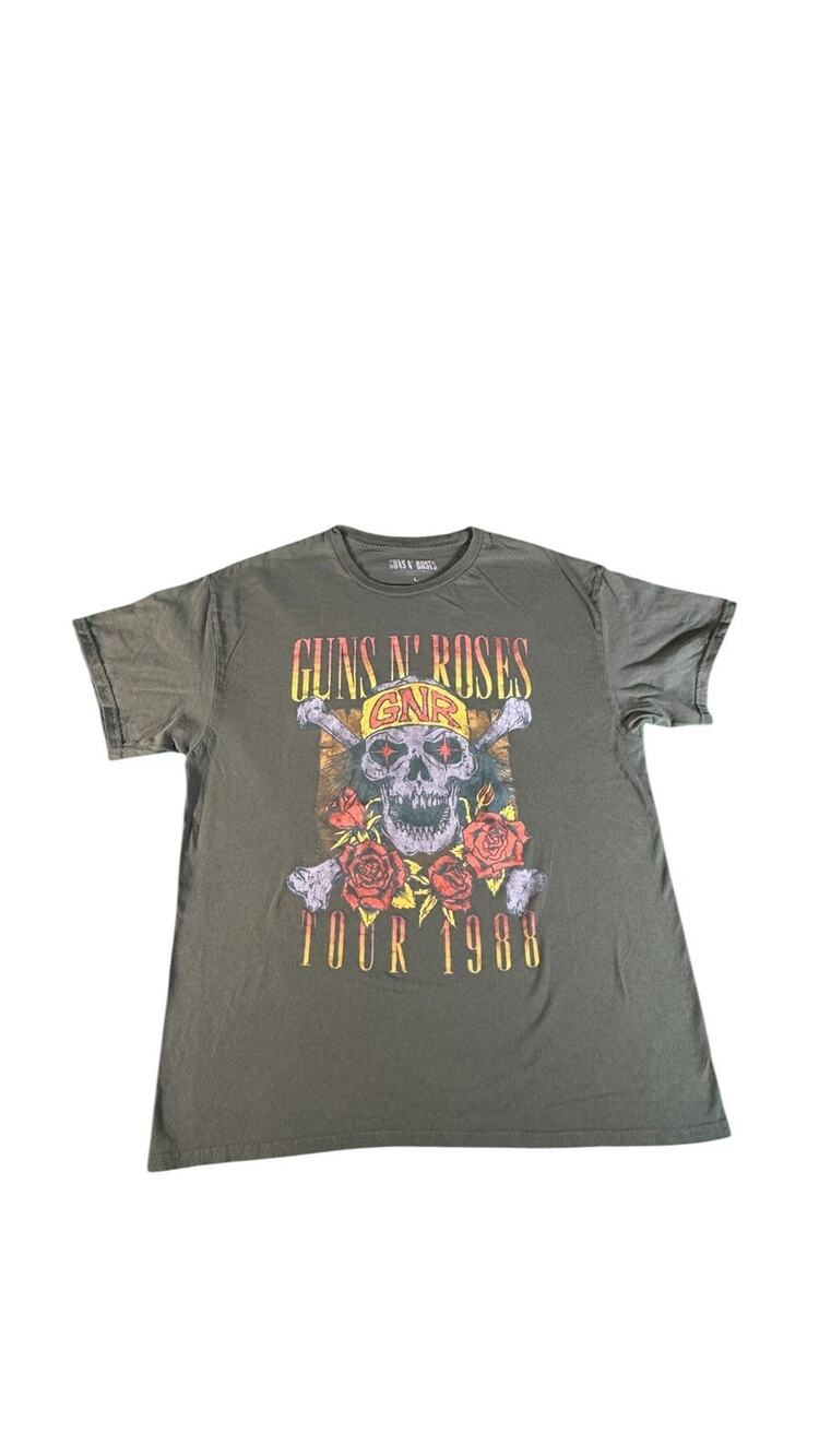 Guns N’ Roses Tour 1988 Skull Roses Graphic T-Shirt Men’s Large Black